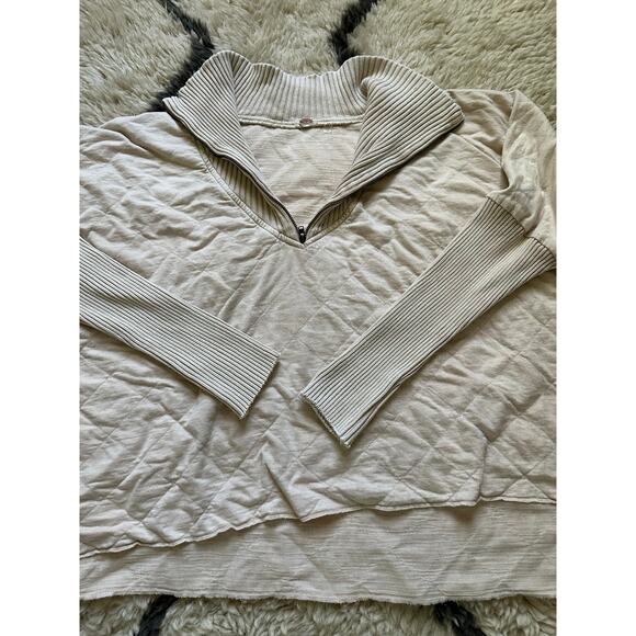 Free People Fp One Shiloh Sweatshirt Pullover Zip Oversized Ribbed sz M beige - Picture 13 of 16